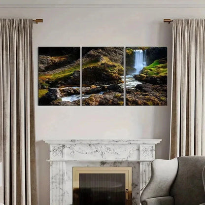 3pcs Creek Mountains and Waterfall Wall Art Set Canvas Framed 40x60cm - High Quality Print 100% Australian Made Wall Canvas Ready to Hang