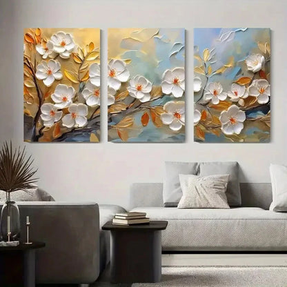 3pcs Elegant 3D Magnolia Flower Floral Metal Print Ready to Hang Art