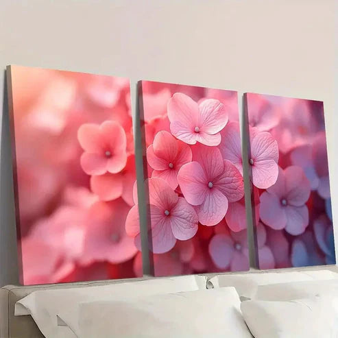 3pcs Hydrangea Canvas Print Art Pink Wall Art Canvas Unframed - High Quality Print 100% Australian Made Wall Canvas