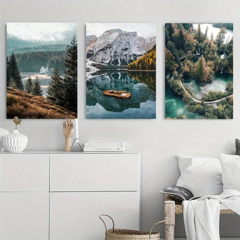 3pcs Huchuan Mountain Landscape Metal Print Ready to Hang Art