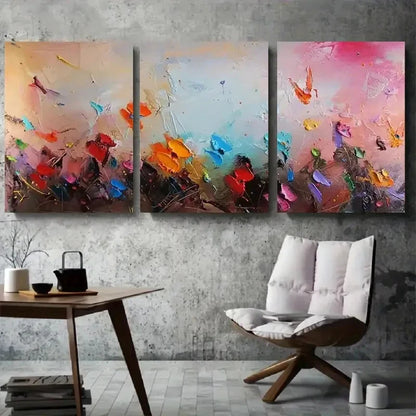 3pcs Vibrant Abstract Floral Palette Metal Print Ready to Hang Art