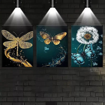 3pcs Enchanting Abstract Golden Butterfly Dandelion Wall Art Set Canvas Framed 50x70cm - High Quality Print 100% Australian Made Wall Canvas Ready to Hang - Bella Home Decor