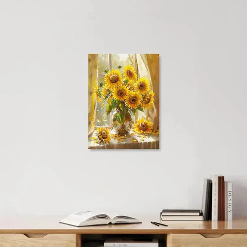 Beautiful Warm Yellow and Green Palette Painting 60x90cm Metal Print Ready to Hang