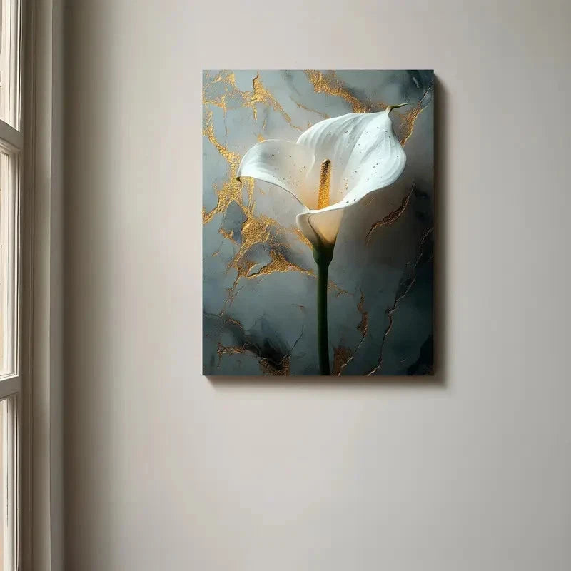 Beautiful Elegant White Calla Lily Painting 40x60cm Metal Print Ready to Hang