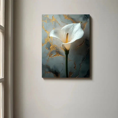 Beautiful Elegant White Calla Lily Painting 40x60cm Metal Print Ready to Hang
