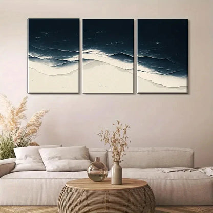 3pcs Minimalist Ocean Wave Dark Light Perfect Wall Art Set Canvas Framed 40x60cm - High Quality Print 100% Australian Made Wall Canvas Ready to Hang
