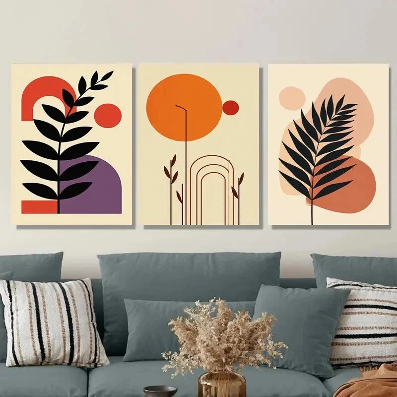 3pcs Vibrant Geometric & Botanical Design Metal Print Ready to Hang Art