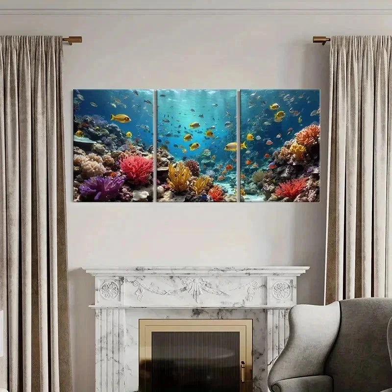 3pcs Marine Life Coral Reef Schools Of Fish Wall Art Set Canvas Framed 40x60cm - High Quality Print 100% Australian Made Wall Canvas Ready to Hang