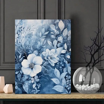 Blue and White Floral Watercolor Elegant 40x60cm Metal Print Ready to Hang