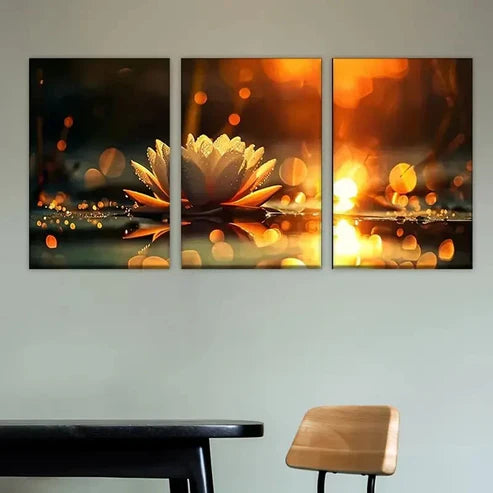 3pcs Lotus Flower in the Water Wall Art Set Canvas Unframed - High Quality Print 100% Australian Made Wall Canvas