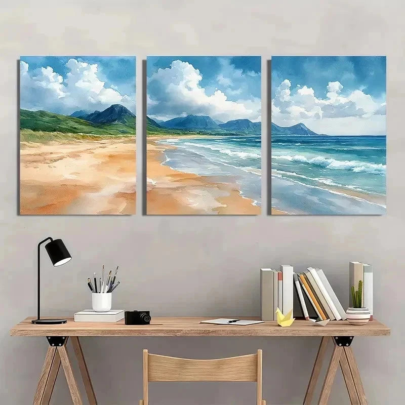 3pcs Donegal Beach Coastal Nature Perfect Wall Art Set Canvas Framed 40x60cm - High Quality Print 100% Australian Made Wall Canvas Ready to Hang