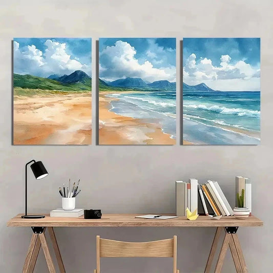 3pcs Donegal Beach Coastal Nature Perfect Wall Art Set Canvas Framed 40x60cm - High Quality Print 100% Australian Made Wall Canvas Ready to Hang