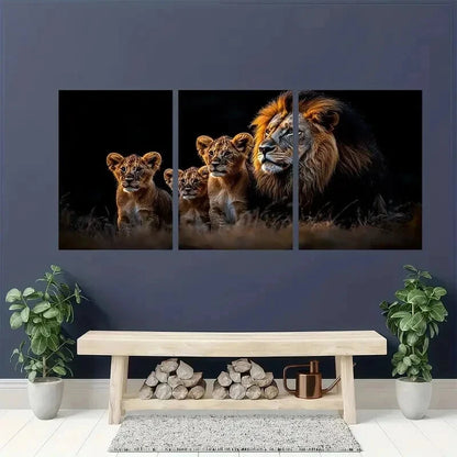 3pcs Majestic Lion Family Portrait Decor Wall Art Set Canvas Framed 40x60cm - High Quality Print 100% Australian Made Wall Canvas Ready to Hang