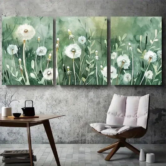3pcs Whimsical Botanical Dandelion Meadow Wall Art Set Canvas Framed 60x90cm - High Quality Print 100% Australian Made Wall Canvas Ready to Hang
