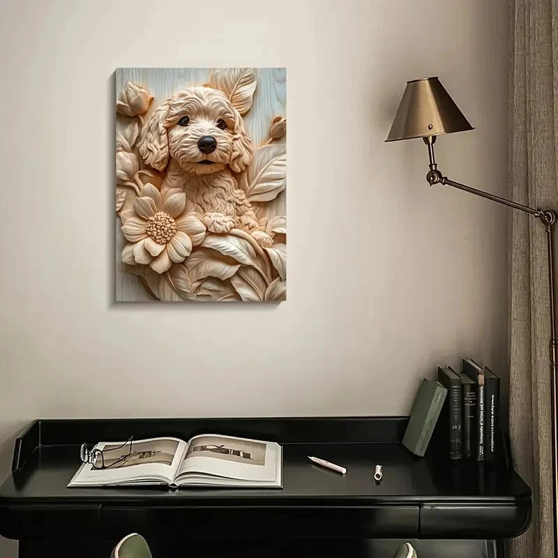 Apricot Cockapoo Surrounded by Heart Painting 40x60cm Metal Print Ready to Hang