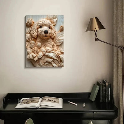 Apricot Cockapoo Surrounded by Heart Painting 40x60cm Metal Print Ready to Hang