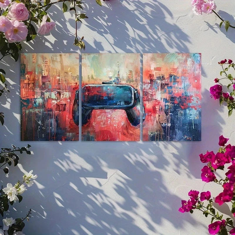 3pcs Immersed in a Virtual Gaming Adventure Metal Print Ready to Hang Art