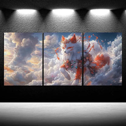 3pcs Featuring a Stunning Red Fox Metal Print Ready to Hang Art