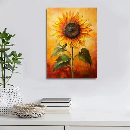 Vibrant Sunflower Orange & Yellow Tones Painting  40x60cm Metal Print Ready to Hang