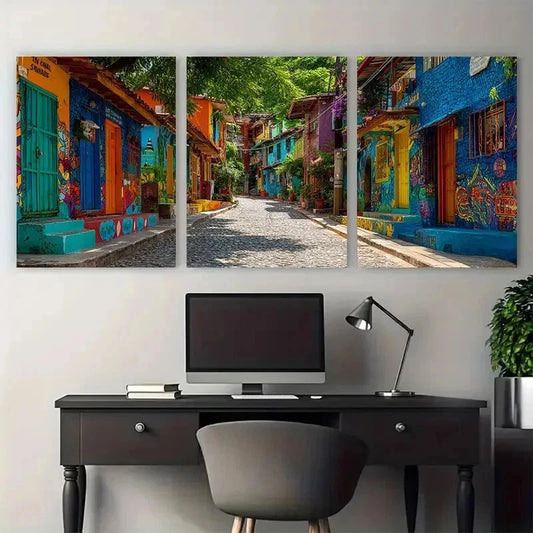3pcs Mexico ~ Colorful Street Paulita Perfect Wall Art Set Canvas Framed 60x90cm - High Quality Print 100% Australian Made Wall Canvas Ready to Hang