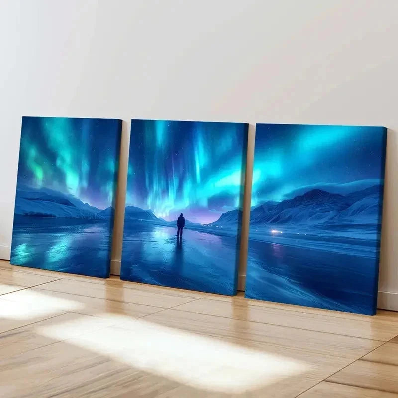 3pcs Aesthetic Aurora Northern Lights Anime Wall Art Set Canvas Framed 40x60cm - High Quality Print 100% Australian Made Wall Canvas Ready to Hang