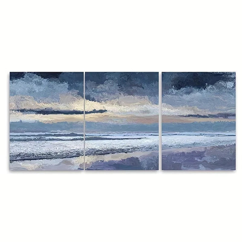 3pcs Misty Beach at Dusk Surreal Wall Art Set Canvas Framed 50x70cm - High Quality Print 100% Australian Made Wall Canvas Ready to Hang