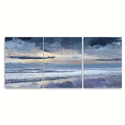 3pcs Misty Beach at Dusk Surreal Wall Art Set Canvas Framed 50x70cm - High Quality Print 100% Australian Made Wall Canvas Ready to Hang