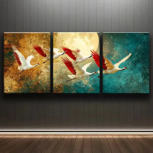 3pcs Colorful White Herons in Flight Perfect Wall Art Set Canvas Unframed - High Quality Print 100% Australian Made Wall Canvas