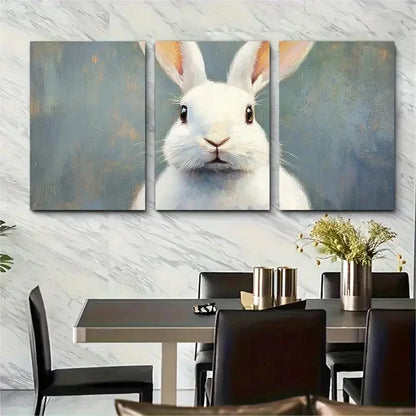 3pcs White Bunny Farm Animal Artwork Perfect Wall Art Set Canvas Framed 60x90cm - High Quality Print 100% Australian Made Wall Canvas Ready to Hang