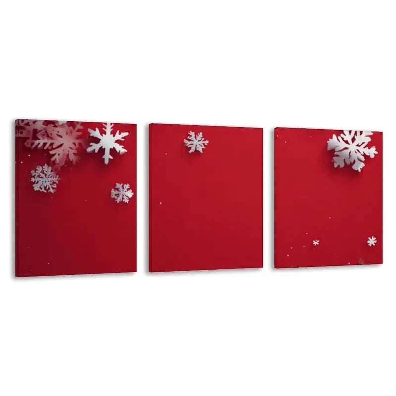 3pcs Red Background with White Snowflakes  Wall Art Set Canvas Framed 60x90cm - High Quality Print 100% Australian Made Wall Canvas Ready to Hang