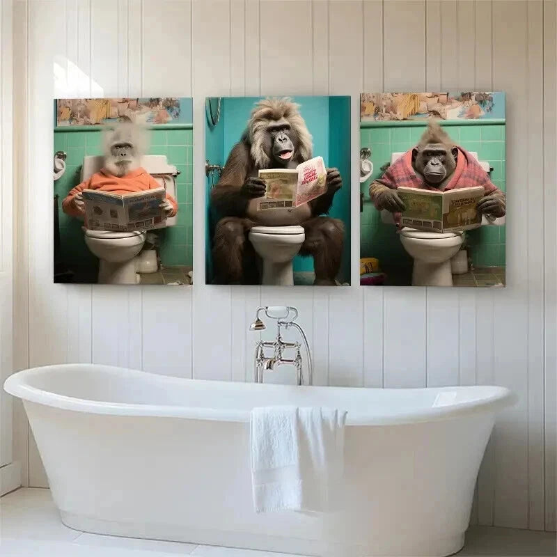 3pcs Funny Monkey Hilarious Décor Perfect Wall Art Set Canvas Framed 40x60cm - High Quality Print 100% Australian Made Wall Canvas Ready to Hang