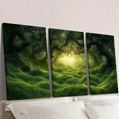 3pcs Deep Green Mossy Forest Ancient Twisted Wall Art Set Canvas Framed 40x60cm - High Quality Print 100% Australian Made Wall Canvas Ready to Hang