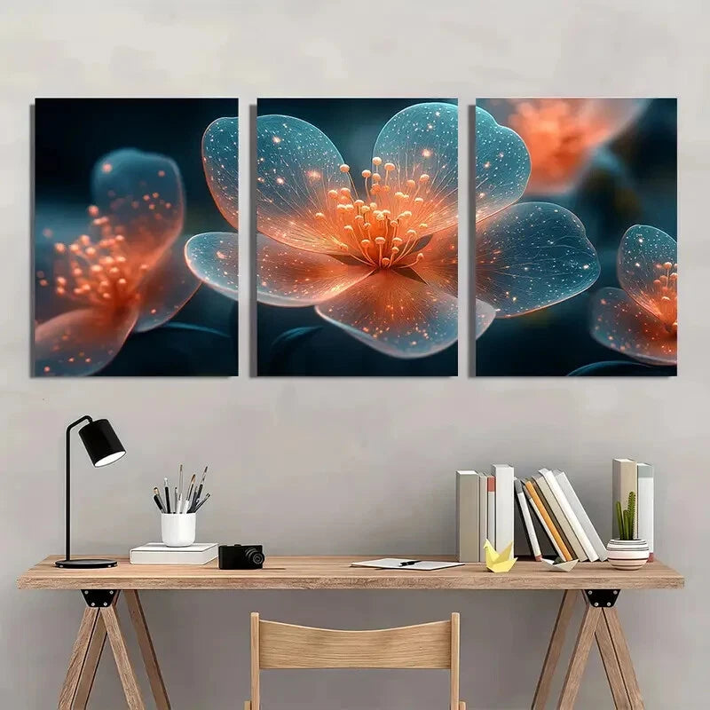 3pcs Vibrant Floral Wild Stamen Design Metal Print Ready to Hang Art