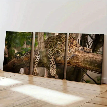 3pcs Vibrant Leopard Tree Climbing Wall Art Set Canvas Framed 40x60cm - High Quality Print 100% Australian Made Wall Canvas Ready to Hang