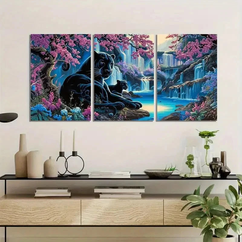 3pcs Black Panther Family Optical Illusion Style Metal Print Ready to Hang Art