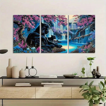 3pcs Black Panther Family Optical Illusion Style Metal Print Ready to Hang Art