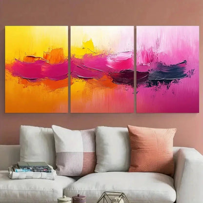 3pcs Abstract Brush Stroke Pink Yellow Perfect Wall Art Set Canvas Framed 40x60cm - High Quality Print 100% Australian Made Wall Canvas Ready to Hang