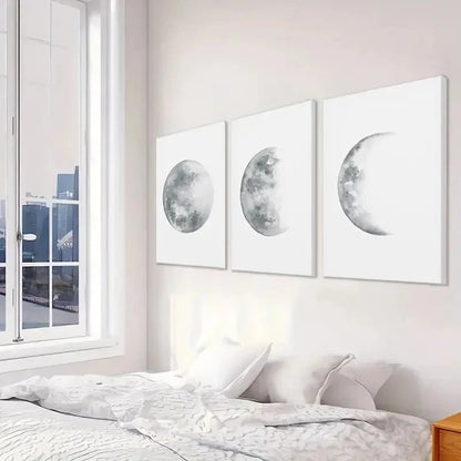 3pcs Depicting Moon Phases Wall Art Set Canvas Framed 50x70cm - High Quality Print 100% Australian Made Wall Canvas Ready to Hang