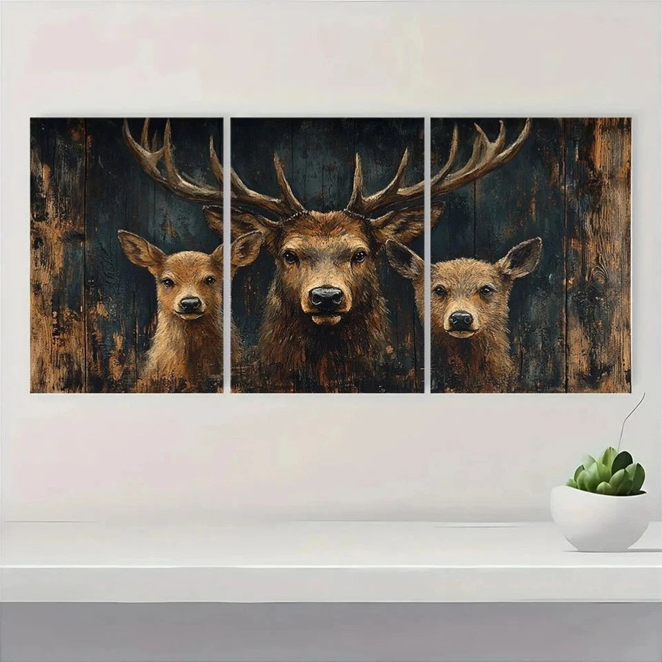 3pcs Rustic Deer Vintage Farmhouse Style Metal Print Ready to Hang Art