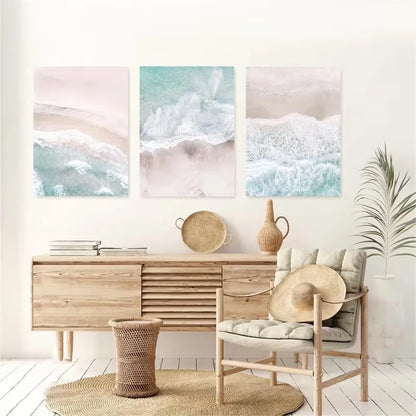 3pcs Beach Art, Sea Imagery, And Wave Paintings. Metal Print Ready to Hang Art