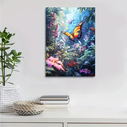 Beautiful Vibrant Butterfly Jungle Colorful Painting 40x60cm Metal Print Ready to Hang