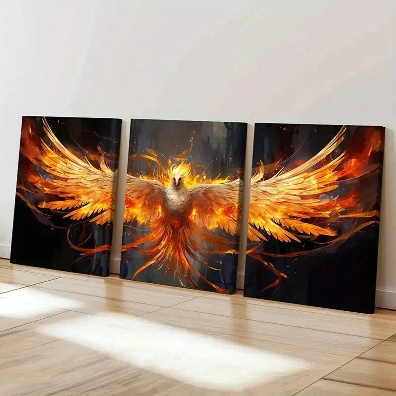 3pcs Mythical Firebird Rising Fantasy Animal Wall Art Set Canvas Framed 40x60cm - High Quality Print 100% Australian Made Wall Canvas Ready to Hang
