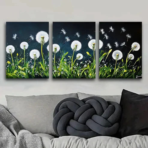 3pcs Dandelion Flower White Nature Perfect Wall Art Set Canvas Unframed - High Quality Print 100% Australian Made Wall Canvas