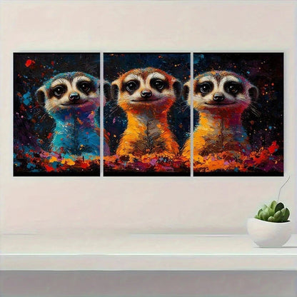 3pcs Colorful Meerkats Animal Abstract Metal Print Ready to Hang Art