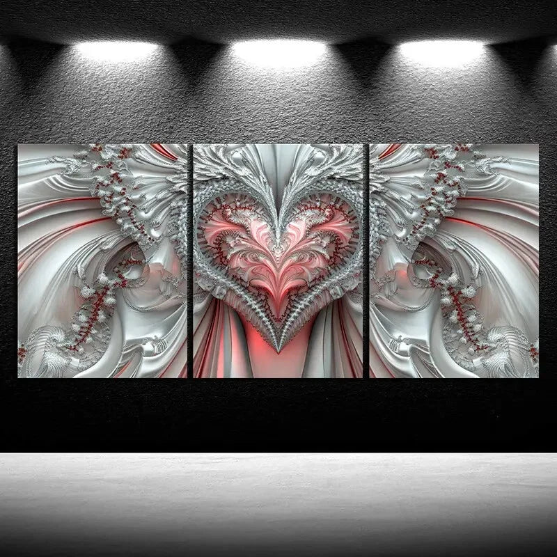 3pcs Love Theme Pink and Silver Metal Print Ready to Hang Art