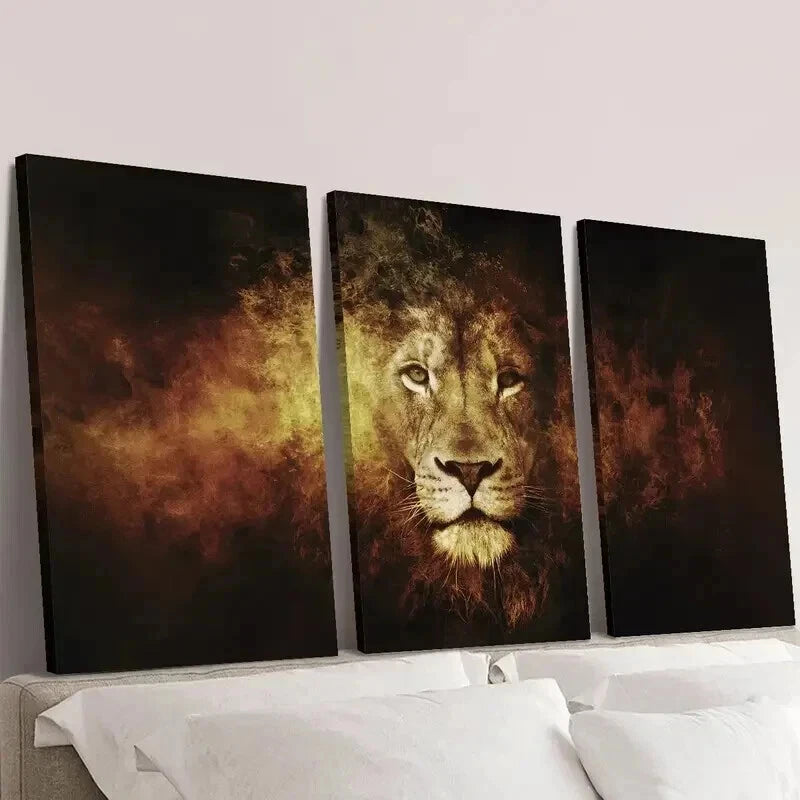 3pcs Lion Face Portrait Orientation Wall Art Set Canvas Framed 40x60cm - High Quality Print 100% Australian Made Wall Canvas Ready to Hang