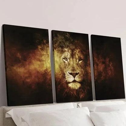 3pcs Lion Face Portrait Orientation Wall Art Set Canvas Framed 40x60cm - High Quality Print 100% Australian Made Wall Canvas Ready to Hang