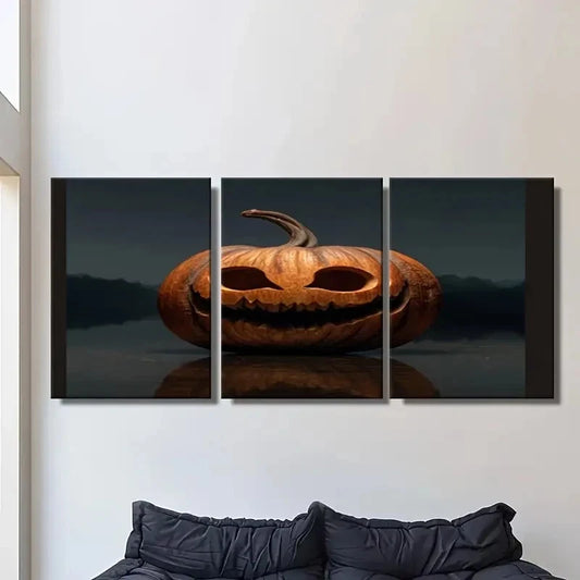 3pcs Spooky Jack-O'-Lanterns with Gnarly Grins Metal Print Ready to Hang Art