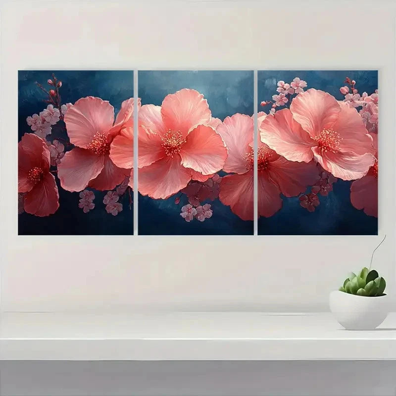 3pcs Pink Musk Flower  Elegant Floral A   Wall Art Set Canvas Framed 60x90cm - High Quality Print 100% Australian Made Wall Canvas Ready to Hang