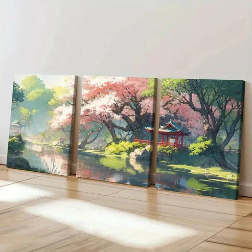 3pcs Cherry Blossom Tree Modern Decoration Wall Art Canvas Unframed - High Quality Print 100% Australian Made Wall Canvas